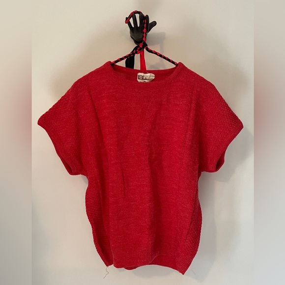 L Vintage Universal Knit creamy tomato coralred short sleeve shirt 80’s academia - Picture 3 of 11